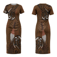 New Zealand Taiaha Couples Matching Short Sleeve Bodycon Dress and Long Sleeve Button Shirt Maori Weapon Silver Fern Maori Pattern