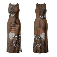 New Zealand Taiaha Couples Matching Tank Maxi Dress and Long Sleeve Button Shirt Maori Weapon Silver Fern Maori Pattern