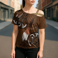 New Zealand Taiaha Cross Shoulder Shirt Maori Weapon Silver Fern Maori Pattern