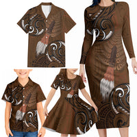 New Zealand Taiaha Family Matching Long Sleeve Bodycon Dress and Hawaiian Shirt Maori Weapon Silver Fern Maori Pattern