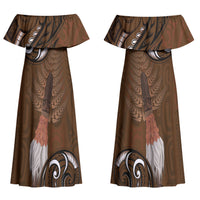 New Zealand Taiaha Family Matching Off Shoulder Maxi Dress and Hawaiian Shirt Maori Weapon Silver Fern Maori Pattern