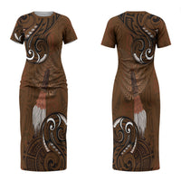 New Zealand Taiaha Family Matching Short Sleeve Bodycon Dress and Hawaiian Shirt Maori Weapon Silver Fern Maori Pattern
