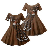 New Zealand Taiaha Family Matching Short Sleeve Bodycon Dress and Hawaiian Shirt Maori Weapon Silver Fern Maori Pattern
