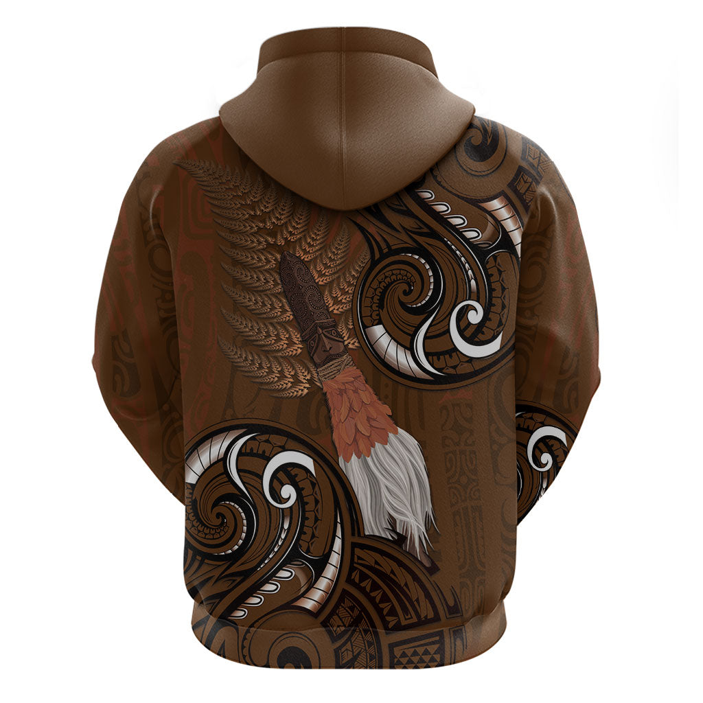 New Zealand Taiaha Hoodie Maori Weapon Silver Fern Maori Pattern