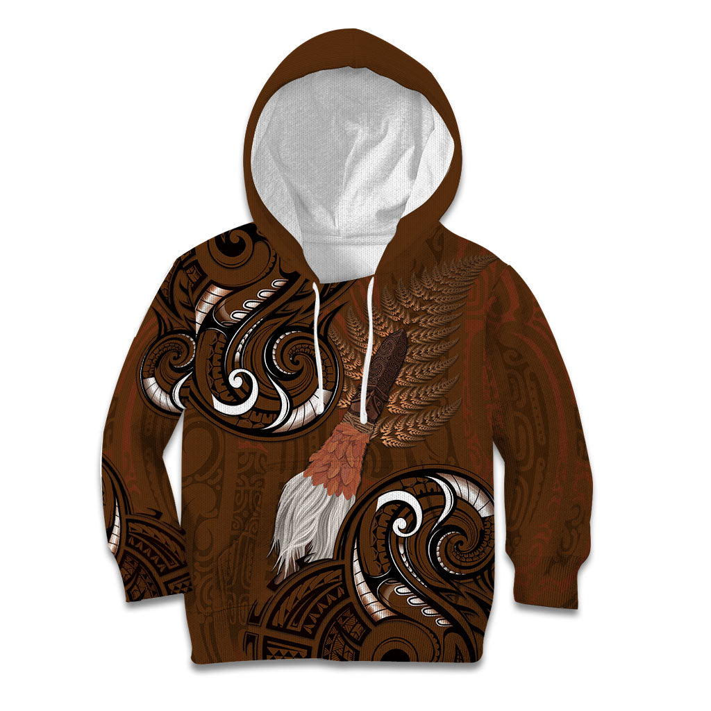 New Zealand Taiaha Kid Hoodie Maori Weapon Silver Fern Maori Pattern
