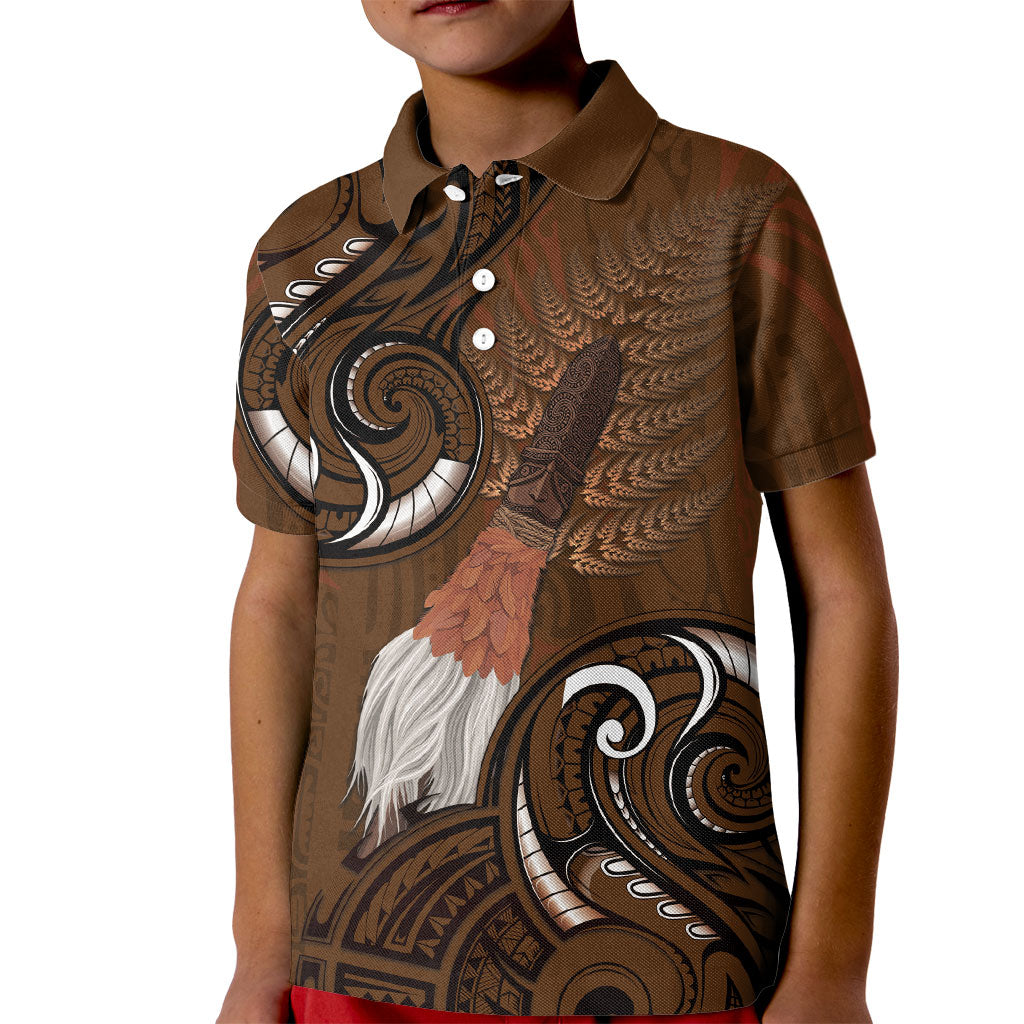 New Zealand Taiaha Kid Polo Shirt Maori Weapon Silver Fern Maori Pattern