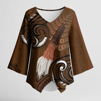 New Zealand Taiaha Kimono Sleeve Blouse Maori Weapon Silver Fern Maori Pattern