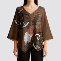 New Zealand Taiaha Kimono Sleeve Blouse Maori Weapon Silver Fern Maori Pattern