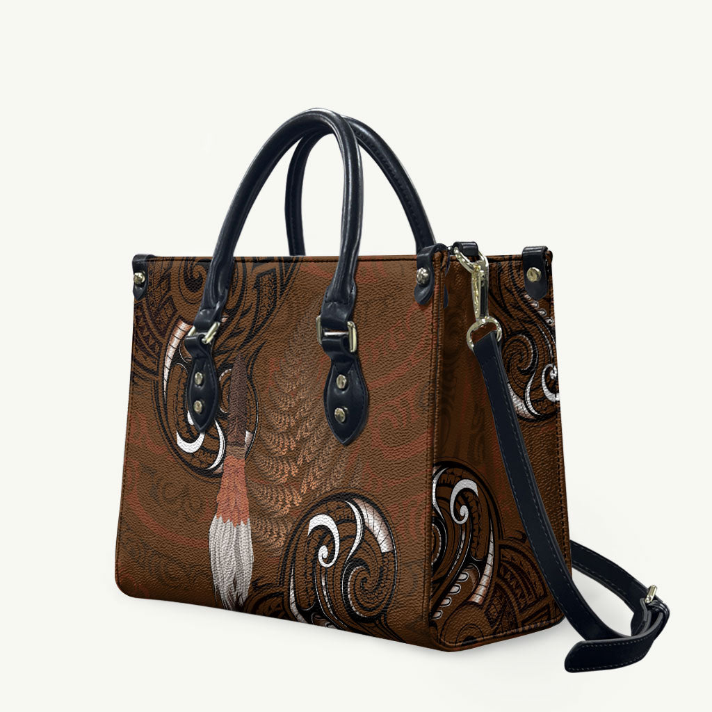 New Zealand Taiaha Leather Bag Maori Weapon Silver Fern Maori Pattern