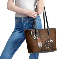 New Zealand Taiaha Leather Tote Bag Maori Weapon Silver Fern Maori Pattern