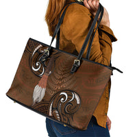 New Zealand Taiaha Leather Tote Bag Maori Weapon Silver Fern Maori Pattern