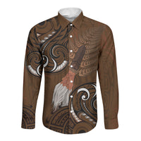 New Zealand Taiaha Long Sleeve Button Shirt Maori Weapon Silver Fern Maori Pattern