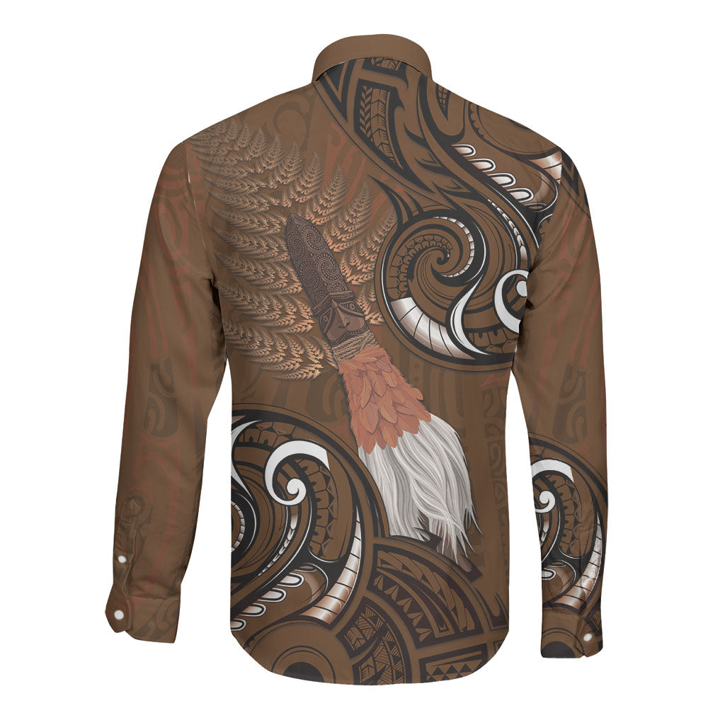 New Zealand Taiaha Long Sleeve Button Shirt Maori Weapon Silver Fern Maori Pattern