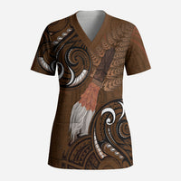 New Zealand Taiaha Scrub Top Maori Weapon Silver Fern Maori Pattern