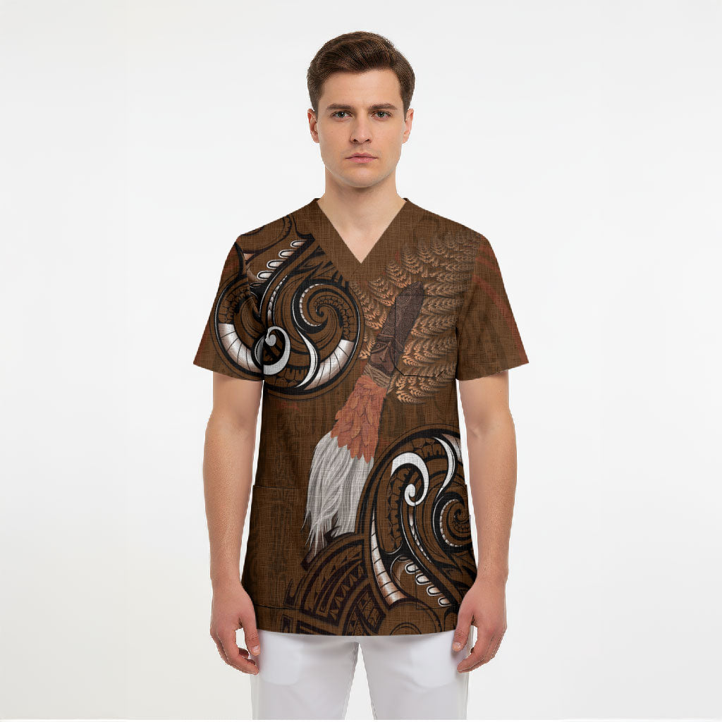 New Zealand Taiaha Scrub Top Maori Weapon Silver Fern Maori Pattern