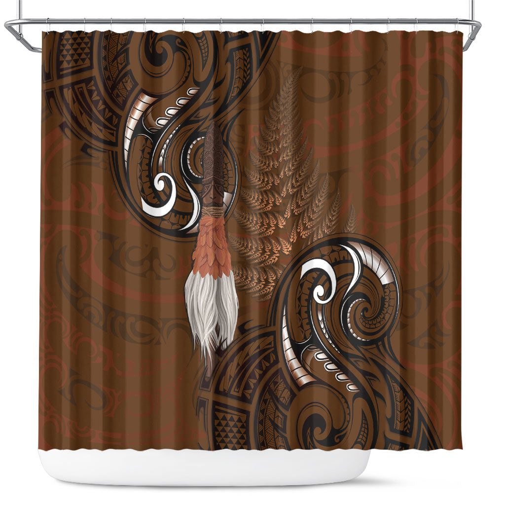 New Zealand Taiaha Shower Curtain Maori Weapon Silver Fern Maori Pattern