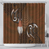 New Zealand Taiaha Shower Curtain Maori Weapon Silver Fern Maori Pattern