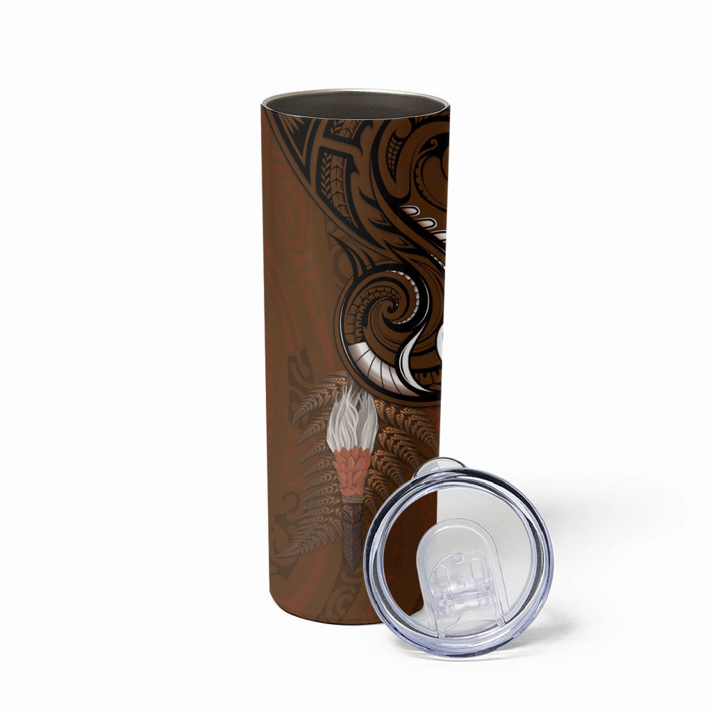 New Zealand Taiaha Skinny Tumbler Maori Weapon Silver Fern Maori Pattern