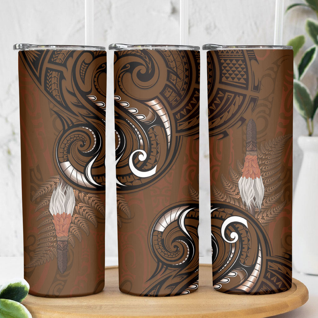 New Zealand Taiaha Skinny Tumbler Maori Weapon Silver Fern Maori Pattern