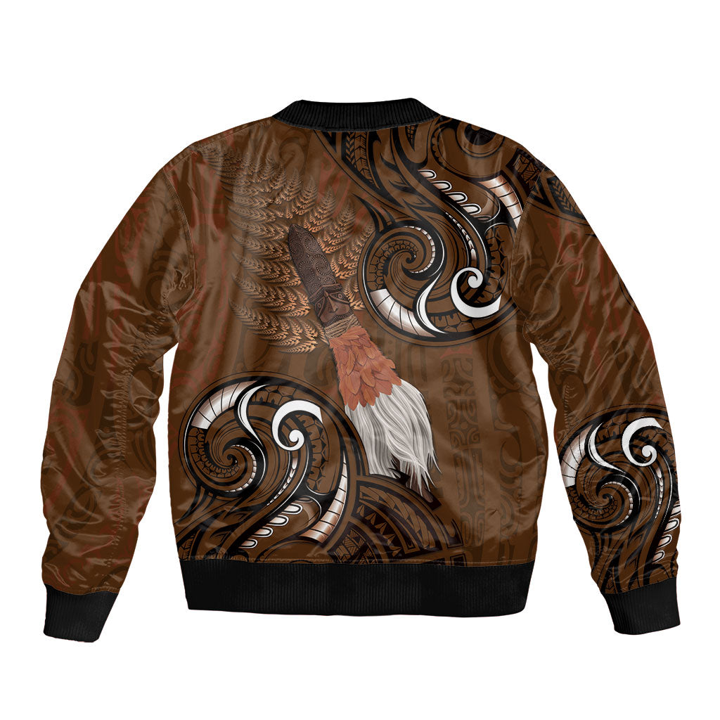 New Zealand Taiaha Sleeve Zip Bomber Jacket Maori Weapon Silver Fern Maori Pattern