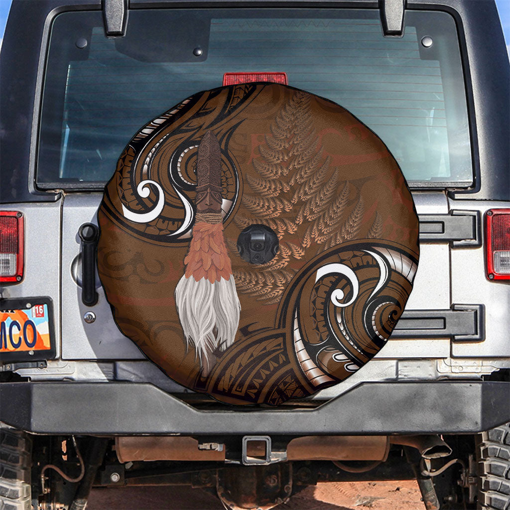 New Zealand Taiaha Spare Tire Cover Maori Weapon Silver Fern Maori Pattern