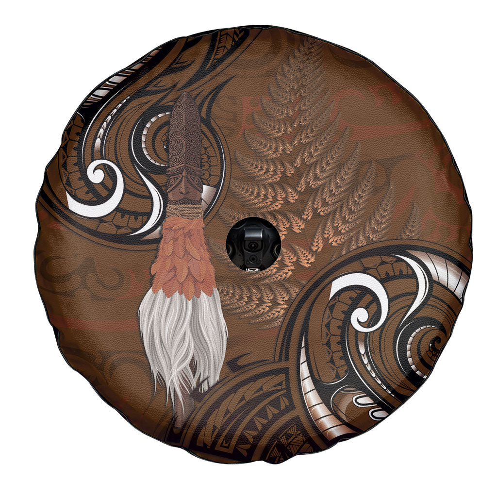 New Zealand Taiaha Spare Tire Cover Maori Weapon Silver Fern Maori Pattern