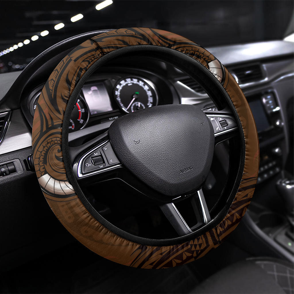 New Zealand Taiaha Steering Wheel Cover Maori Weapon Silver Fern Maori Pattern