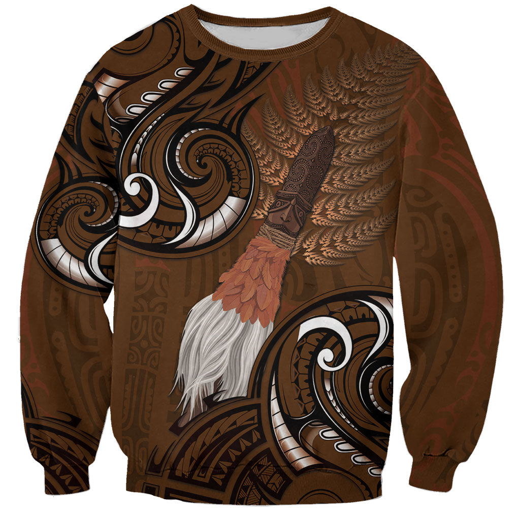 New Zealand Taiaha Sweatshirt Maori Weapon Silver Fern Maori Pattern LT22 Unisex Brown - Polynesian Pride