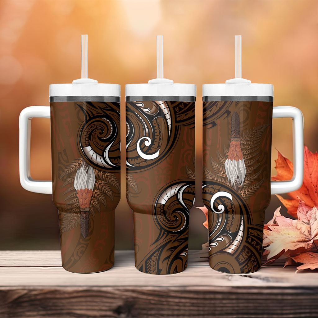 New Zealand Taiaha Tumbler With Handle Maori Weapon Silver Fern Maori Pattern