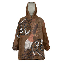 New Zealand Taiaha Wearable Blanket Hoodie Maori Weapon Silver Fern Maori Pattern