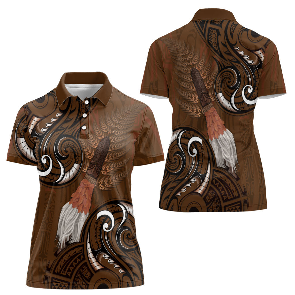 New Zealand Taiaha Women Polo Shirt Maori Weapon Silver Fern Maori Pattern