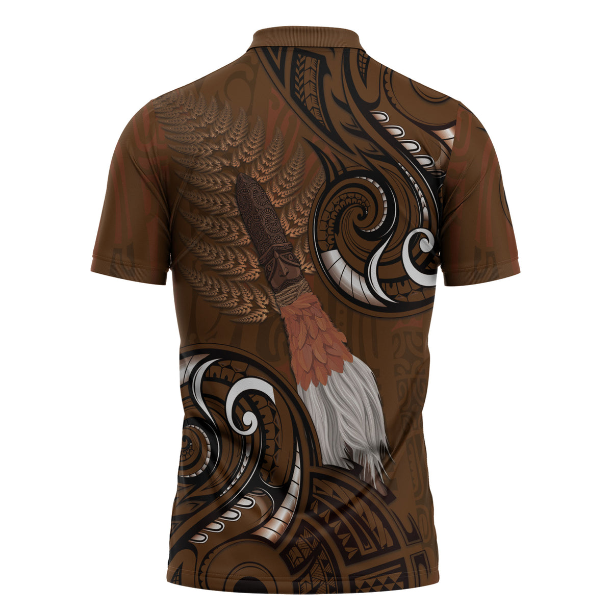 New Zealand Taiaha Zipper Polo Shirt Maori Weapon Silver Fern Maori Pattern