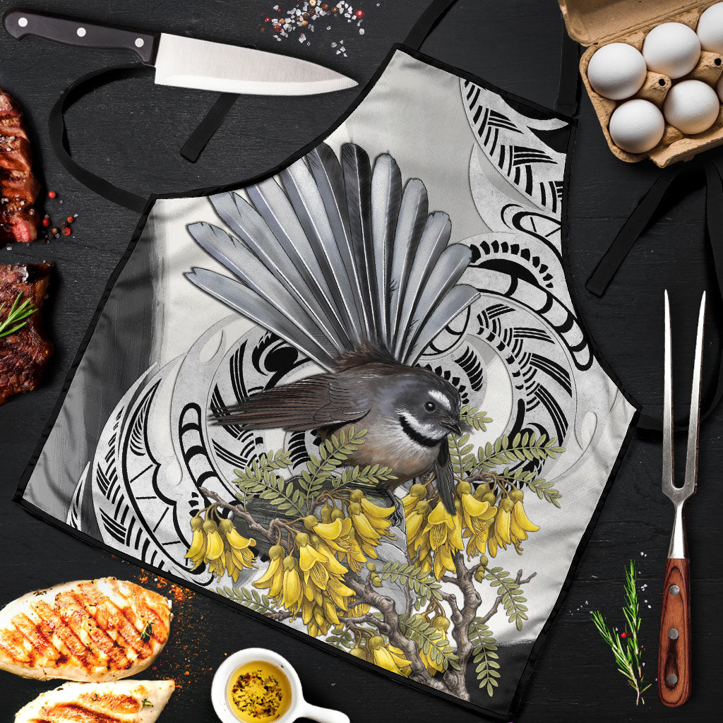New Zealand Fantail Bird Apron Maori Piwakawaka Kowhai Maori Pattern