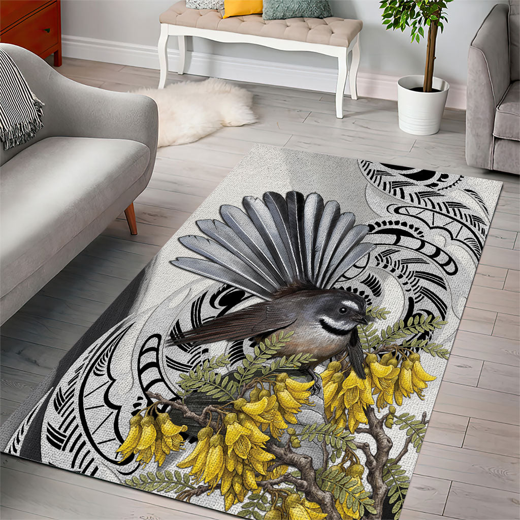 New Zealand Fantail Bird Area Rug Maori Piwakawaka Kowhai Maori Pattern