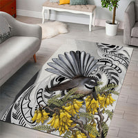 New Zealand Fantail Bird Area Rug Maori Piwakawaka Kowhai Maori Pattern