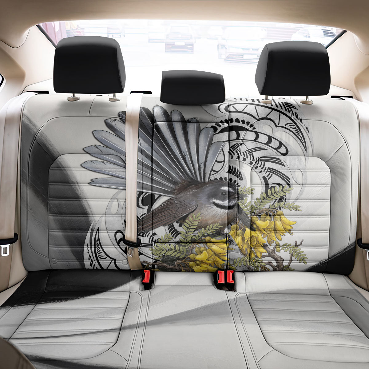 New Zealand Fantail Bird Back Car Seat Cover Maori Piwakawaka Kowhai Maori Pattern