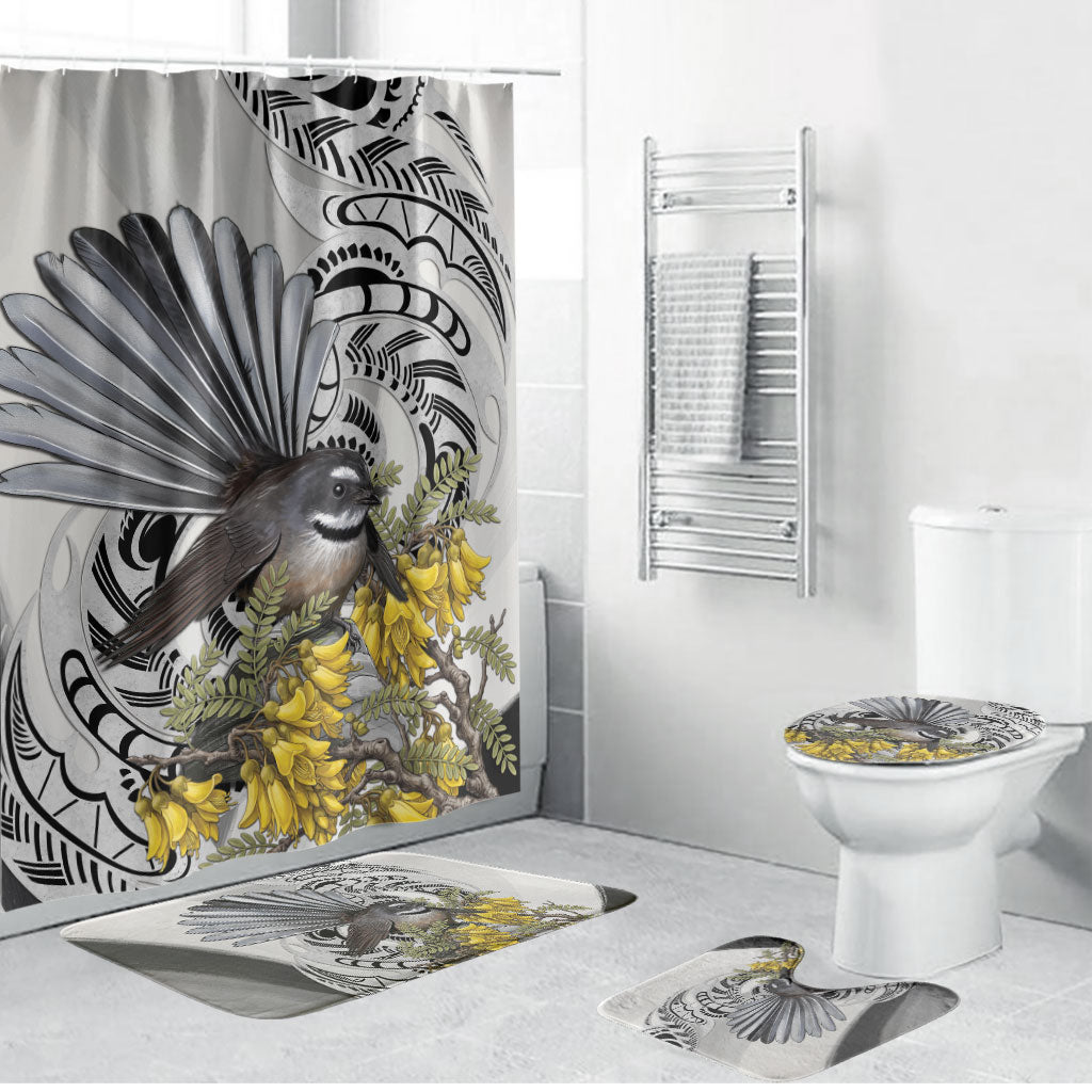 New Zealand Fantail Bird Bathroom Set Maori Piwakawaka Kowhai Maori Pattern