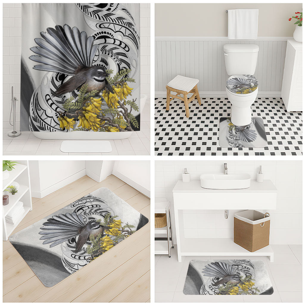 New Zealand Fantail Bird Bathroom Set Maori Piwakawaka Kowhai Maori Pattern