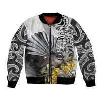 New Zealand Fantail Bird Bomber Jacket Maori Piwakawaka Kowhai Maori Pattern