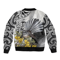 New Zealand Fantail Bird Bomber Jacket Maori Piwakawaka Kowhai Maori Pattern