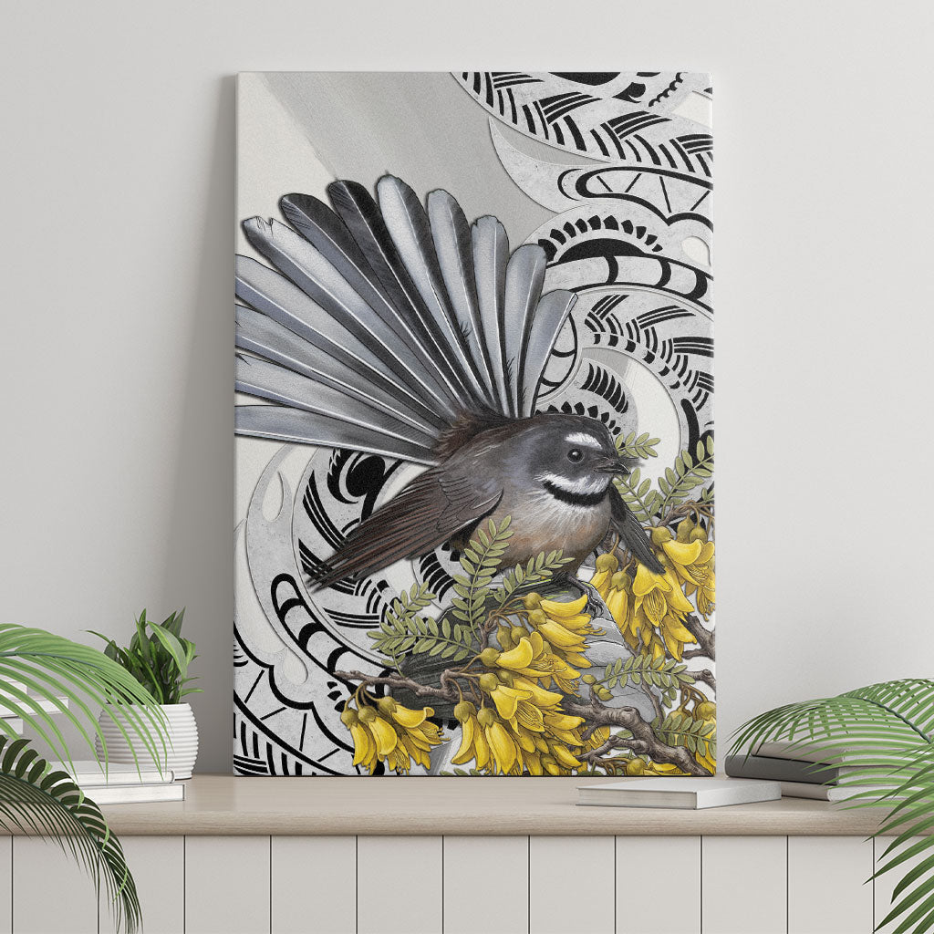 New Zealand Fantail Bird Canvas Wall Art Maori Piwakawaka Kowhai Maori Pattern