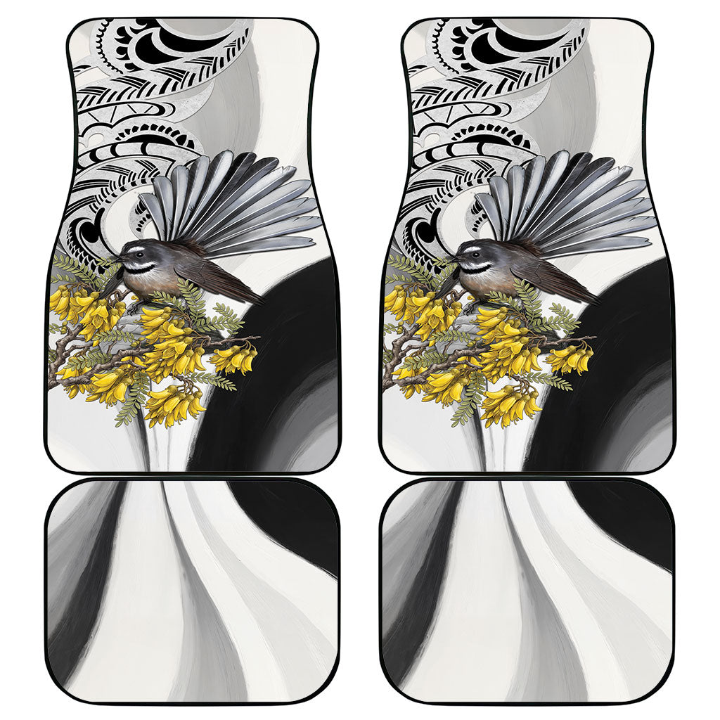 New Zealand Fantail Bird Car Mats Maori Piwakawaka Kowhai Maori Pattern