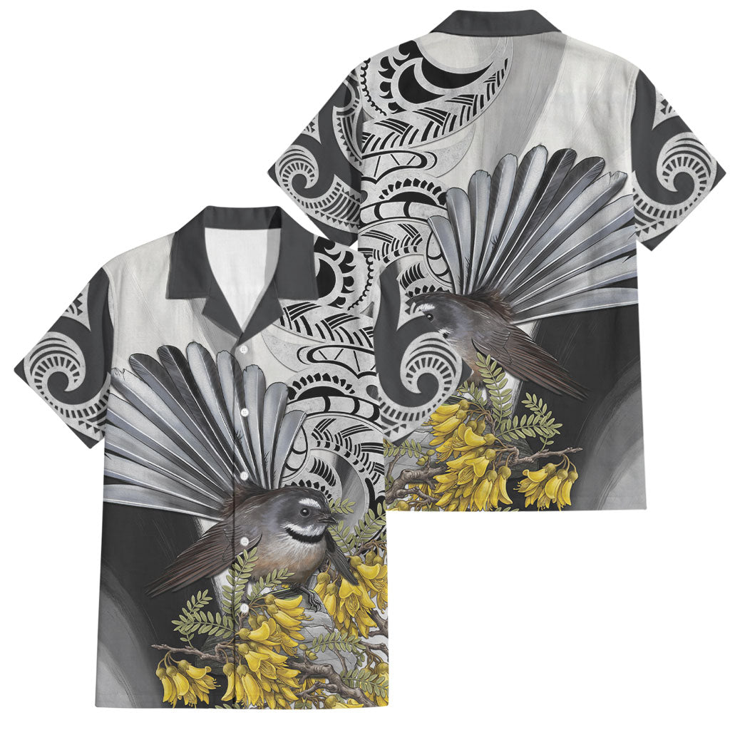New Zealand Fantail Bird Family Matching Tank Maxi Dress and Hawaiian Shirt Maori Piwakawaka Kowhai Maori Pattern