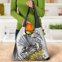 New Zealand Fantail Bird Grocery Bag Maori Piwakawaka Kowhai Maori Pattern