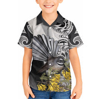 New Zealand Fantail Bird Hawaiian Shirt Maori Piwakawaka Kowhai Maori Pattern