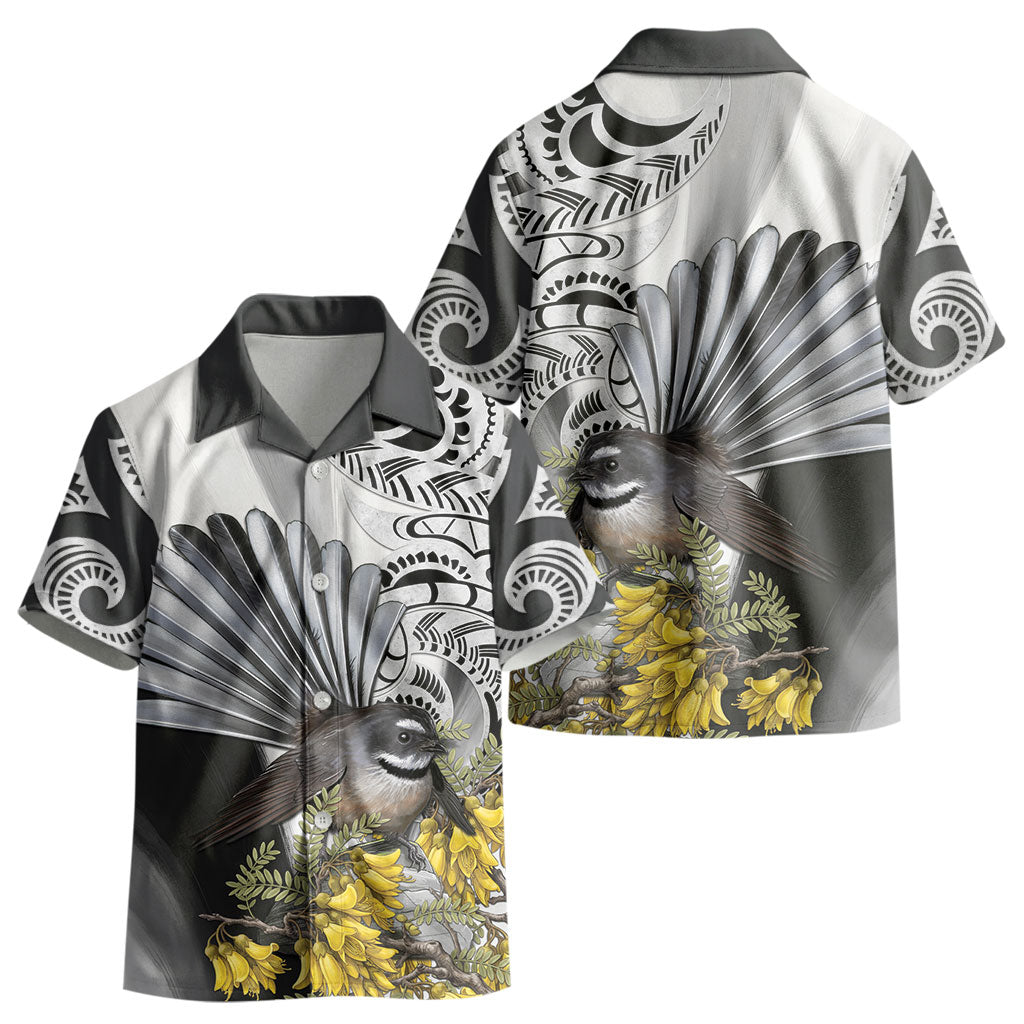 New Zealand Fantail Bird Kid Hawaiian Shirt Maori Piwakawaka Kowhai Maori Pattern