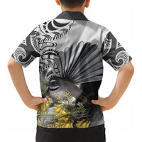 New Zealand Fantail Bird Kid Hawaiian Shirt Maori Piwakawaka Kowhai Maori Pattern