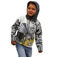 New Zealand Fantail Bird Kid Hoodie Maori Piwakawaka Kowhai Maori Pattern