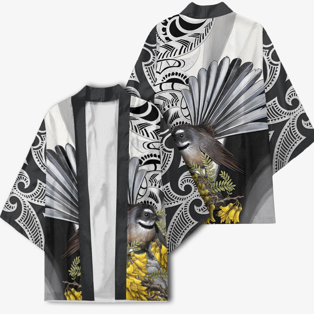 New Zealand Fantail Bird Kimono Maori Piwakawaka Kowhai Maori Pattern
