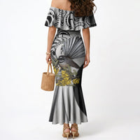 New Zealand Fantail Bird Mermaid Dress Maori Piwakawaka Kowhai Maori Pattern